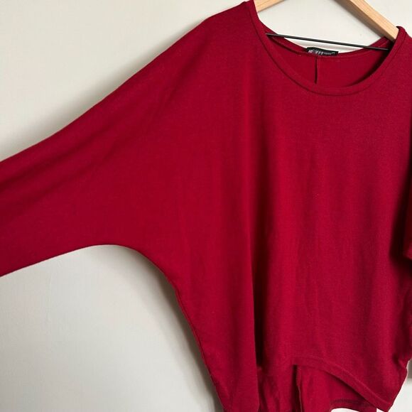 Long Sleeve Burgundy Drapey oversized Tee - Picture 4 of 5